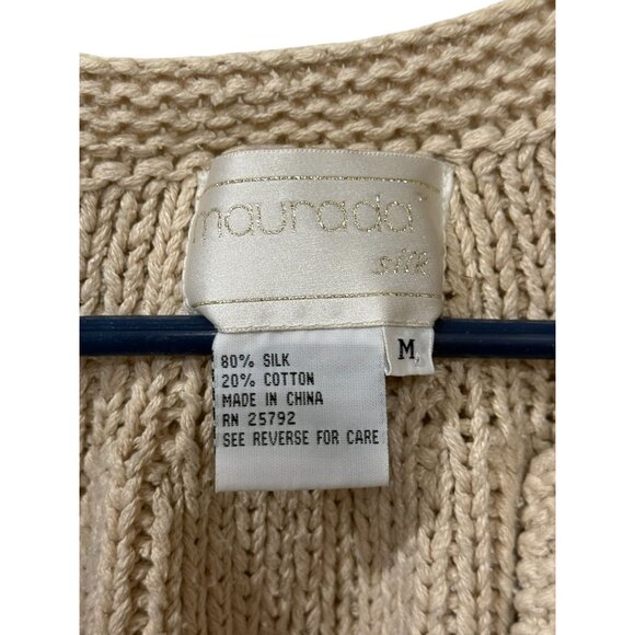 Maurada Open Front Knit Vest Tan Sleeveless Medium 80% Silk 20% Cotton Womens - Picture 3 of 5